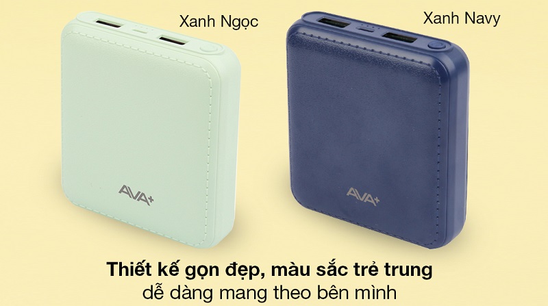 Sạc dự phòng AVA+ DS005-PP có thiết kế đơn giản và màu sắc trẻ trung